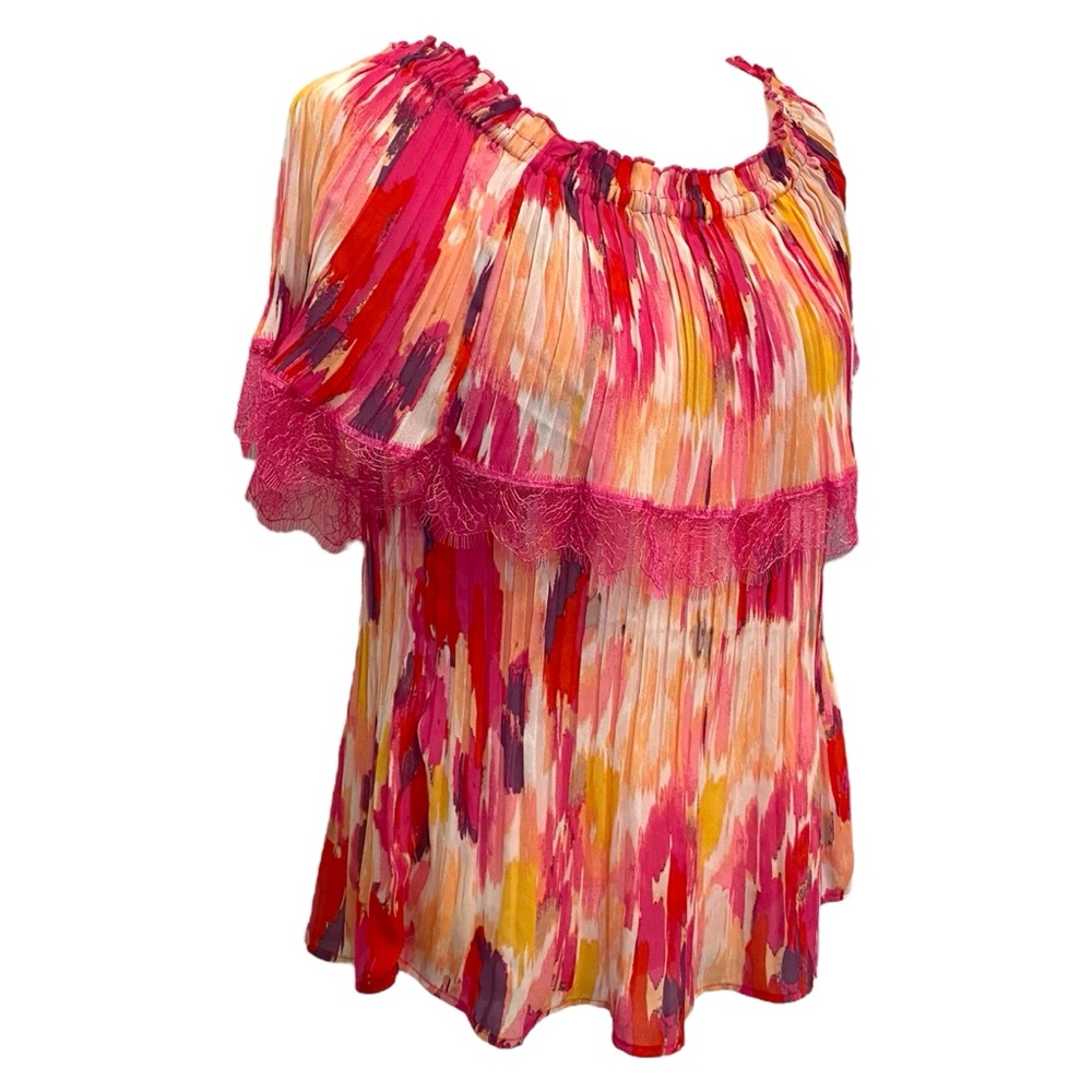 NWT SWEET Spense Pleated On/Off Shoulder Blouse Size Medium Pink Peach White
